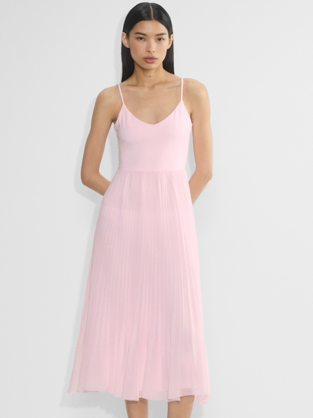 Aritzia Wilfred Julianne Pleated Midi Dress Pink